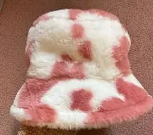 Y2K pink and white furry bucket hat