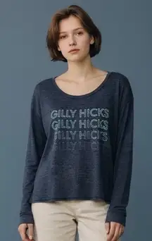 Gilly Hicks Long Sleeve Pullover Top Blue Heathered Graphic Print Women's Sz M #