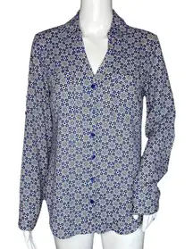 Express Shirt Womens Small Blue Multi Geometric Portofino Chiffon Casual‎ Career