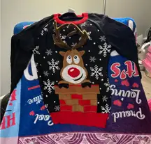 Festive Reindeer Black and Red Women's Sweater