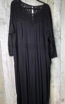 Torrid Size 4 Black Wide Leg Jumpsuit Lace 3/4 Sleeves Side Zip Back Tie Keyhole