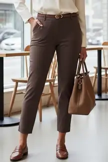Soft Surroundings Chocolate Brown Ankle Length Pants PL Petite Large Stretch