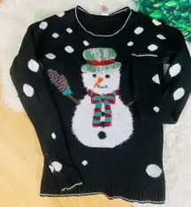 Holiday Christmas Ugly black sweater . Holidays snowman white, green, red