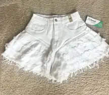 White Ruffle Denim Shorts size small
