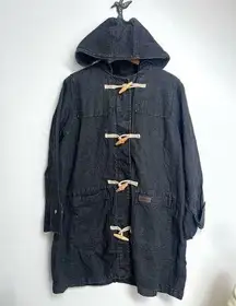 Vintage Fleece Lined Black Denim Hooded Toggle Coat NWT