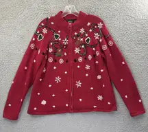 Vintage Erika Full Zip Christmas Cardigan Sweater Holiday Retro 90s Women Large