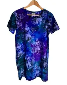 Vintage Kulit T-shirt Dress Size Medium Indonesian Purple Blue Hand Made