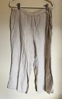 Vintage FLAX Wide Leg Linen Pants Sz 10 Petite Crop‎ in Oat Color Neutral