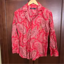 Lauren Ralph Lauren PJ Top Red Button Up Sleepwear Paisley PM