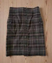 MAGASCHONI Brown Plaid Wool Blend High Waist Button Front Skirt Size 2