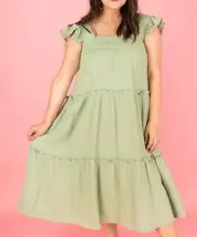 entro | Sage tiered ruffle midi dress