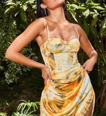Orange Tie Dye Print Structured Corset Top