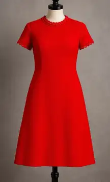 St. John Knits Vintage 1960s Short Sleeve Boucle Dress Scallop Hem Small