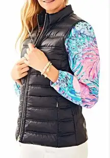 Lilly Pulitzer  Elena Puffer Vest Black Printed Lining