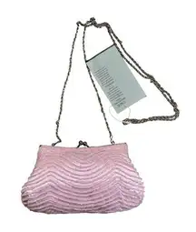 Cache Pink Hidden 22" Chain Strap Satin Bead Purse Bag Top Metal Frame NWT $58