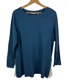 Soft Surroundings Darcy Sweatshirt‎ Large Blue Lace Trim Zip Hem Comfy Everyday