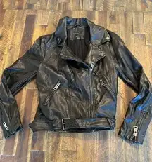 Elodie moto belted leather jacket size small full zip 1000% viscose