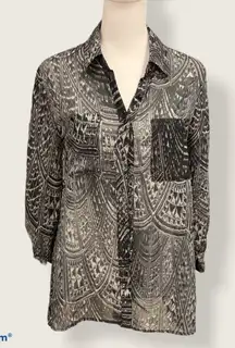 Kenneth Cole New York Sheer Black & White Blouse Size  XS