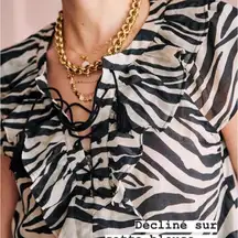Sézane | Valere Zebre Top Silk Cotton Blend Animal Print Rare | US2 Fren…