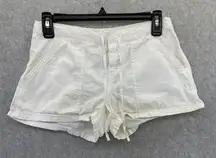 Express Shortie White Shorts Drawstring Size 2 Pockets 100% Cotton