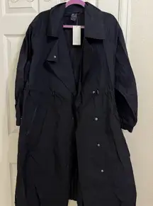All in Motion Long Black Trench Rain Coat Water Repellent NWT