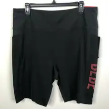 NEW Bebe Sport Net Mesh Pocket Biker Shorts in Black/Hibiscus Women's Plus Sz 3X