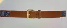 Gucci Brown Leather & Denim Square Buckle Belt