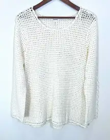 Westport‎ Cream Crochet Loose Knit Cottagecore Bell Sleeve Sweater Size 1X