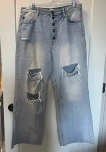 KanCan‎ High Waist Wide Leg Distressed Button Fly Baggy Jean Light Wash 13/30