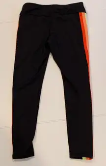 Avia Women’s XL Extra Large Ankle Length Black Leggings w/ Orange Yellow Stripes