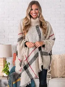 Cozy Cream Plaid Women's Sweater Size S/M