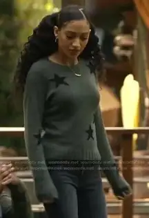 Rails Perci Olive Green Black Wool Stars Longsleeve Crewneck Sweater Size M