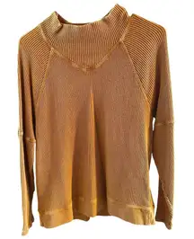 NWOT NorthStyle Mustard Cowl Neck Waffle Knit Shirt Medium