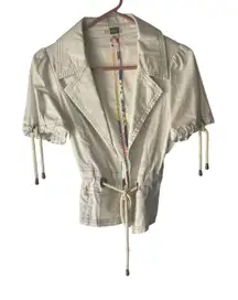 ETT TWA‎ Y2k Women's Size 6 Small White Cotton Cargo Tie Utility Jacket Top