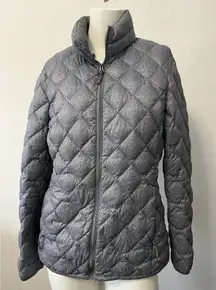 32 Degrees Womens Down Jacket Size Med Feathe Fill Quilted Silver Blue Mock Neck