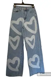 SHEIN graffiti heart wide leg jeans women’s XS‎