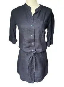 James Perse Navy 100% Linen Estilo Tie Cinch Waist Shirt Dress - 1 / S