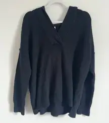 Aerie Cozy Up Waffle Knit Sweater Hoodie Size Small Oversized V Neck Black