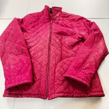 KC Collections Quilted Pink Fleece Lined Jacket Women's‎ Size M  Full Zip Argyle