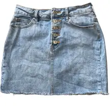 Pacsun Denim Skirt 25 Mini Light Wash Raw Hem Exposed Button Fly Casual