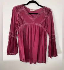 RUFF HEWN Vintage Long Sleeve Women’s Top Embroidery Bell Sleeves Sz S GUC