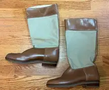 Vintage LL Bean Tan Canvas Leather Riding Equestrian boots size 8.5