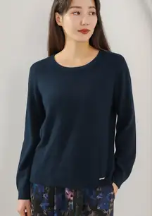 Ellen Tracy Womans Sweater Cozy Blue layered look blouse Flowy Top Large