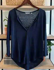 Athleta 100% Linen Easy Newport 3/4" Sleeve V-neck Summer Curved Hem LS Top, S