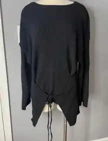 Free People FP Beach Black Brig Tie- Front Pullover Tunic Sweater, M, OB1171652