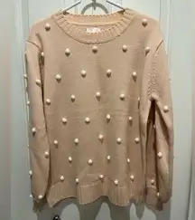 Pink Lily Adorable Light Pink Lightweight Pom Sweater Sz L EUC