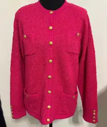 Vintage Tanner Fuschia Pink Chanel-like Cardigan with Gold Buttons Size XL