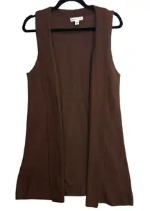 Coldwater Creek S Brown Knit Sleeveless Vest Cardigan Lagenlook Cozy Fall Boho