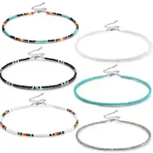 Western Bead Choker Necklace Set of 6/ Handmade Glass Seed Bead Boho Necklaces