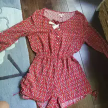 Red patterned romper size 3 women's small by bongo with long sleeves